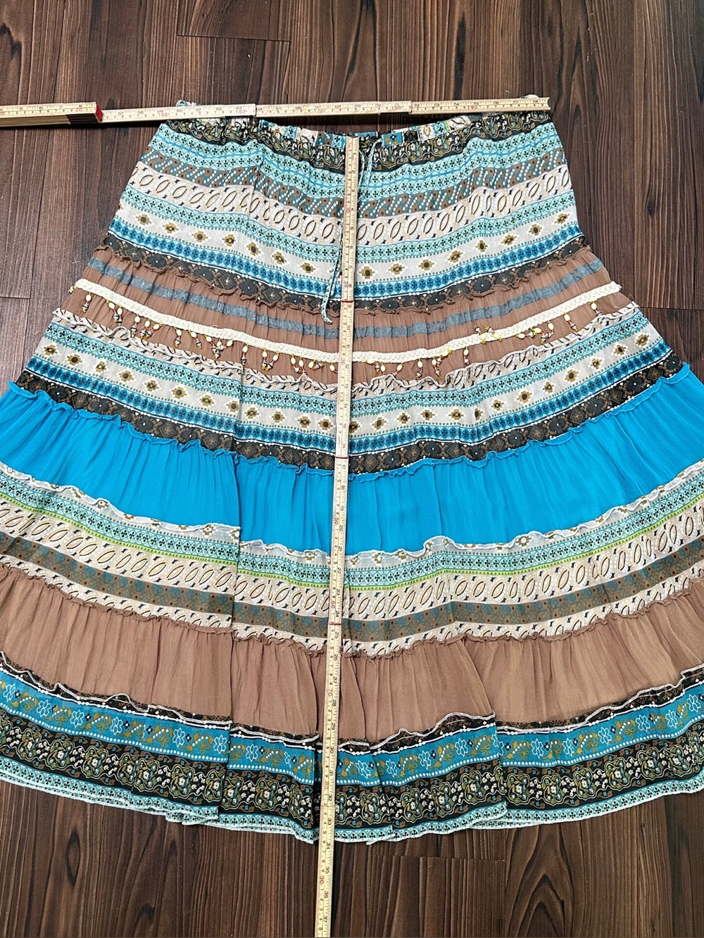 Avenue Plus Size 18/20 Boho Tiered Maxi Skirt Turquoise Brown Beaded